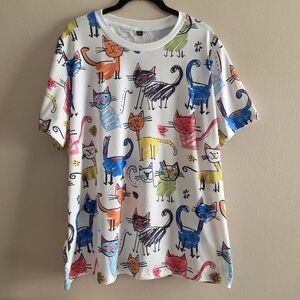 Colorful Cat Print Short Sleeve Shirt 2XL